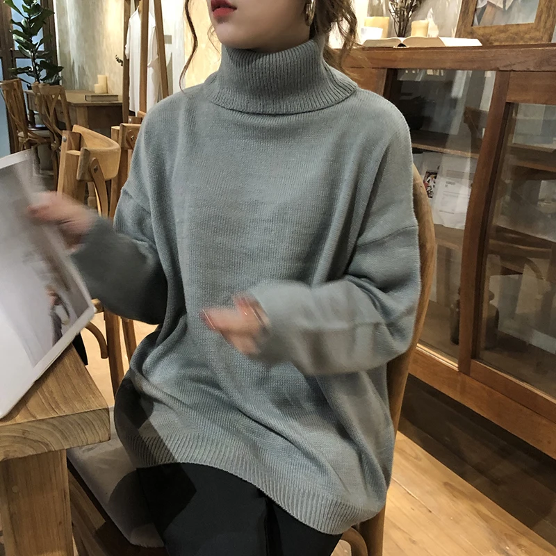 BGTEEVER базовый Женский вязаный пуловер с высоким воротом зимний плотный Свободный