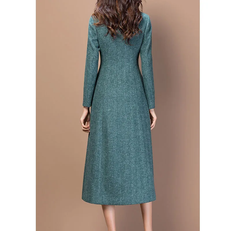 

Elegant Wool Coat Dress Women Office Ladies Slim Woolen Long Sleeve Blazer Outerwear Female Autumn Fall Winter Overcoat Dresses