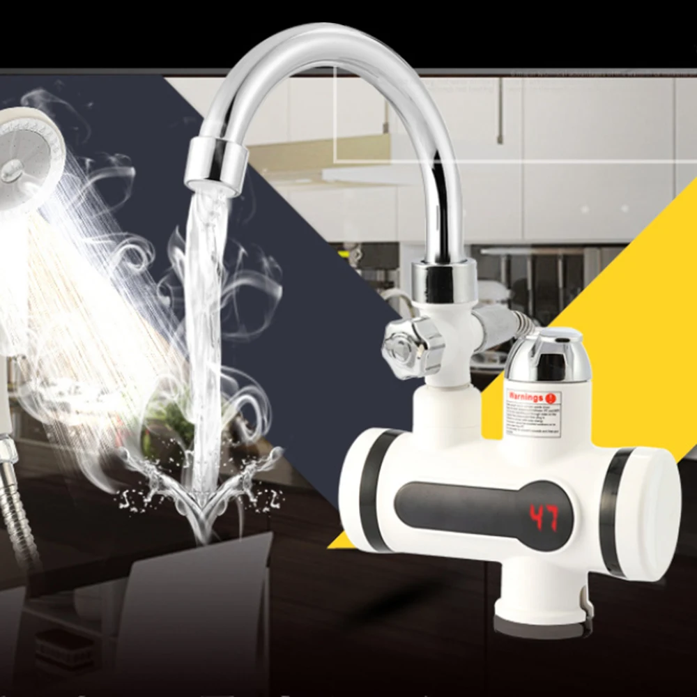 

Kitchen Water Heater Tap Bathroom Instant Electric Heating Water Faucet with Shower EU Plug Temperature Digital Display new