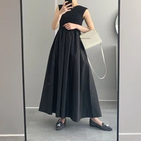 korea style summer long dress elegant one piece black sleeveless casual oversize women office clothes japanese kawaii maxi dress