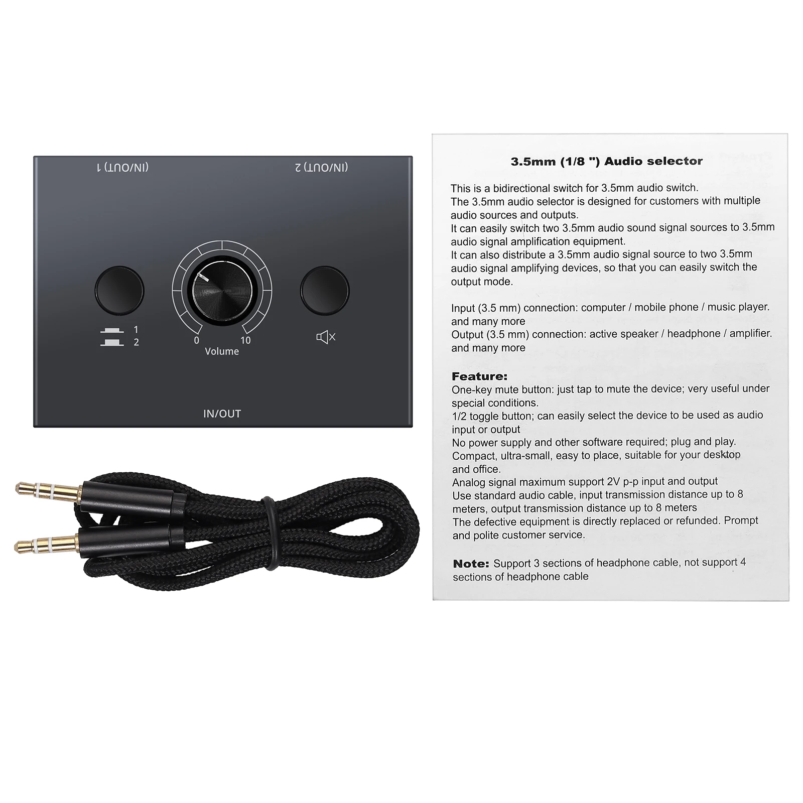 Neoteck 2 Way/4 Way 3.5mm Audio Switch Switcher x 1/1 Or 4 Splitter With Cable for Speaker | Электроника