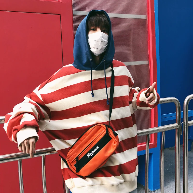 Мужские пуловеры в полоску Свободные повседневные толстовки с капюшоном стиле