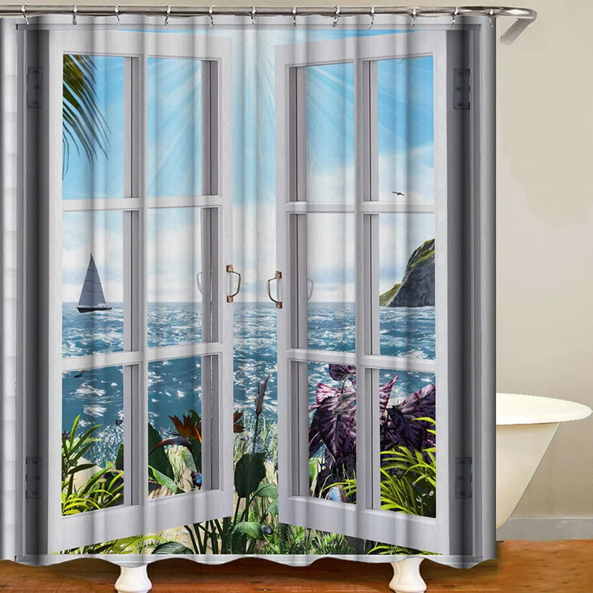 

sea moon shower curtain polyester fabric sailboat ocean landscape bathroom curtain