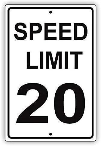 

Guadalupe Ross Metal Tin Sign Speed Limit 20 MPH Miles Per Hour Black Letters Zone Slow Down Speeding Wall Decor Metal Sign