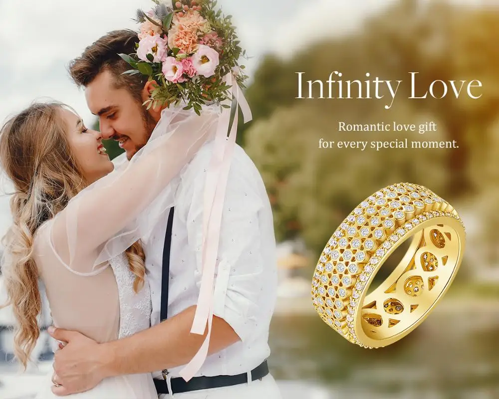 CDE Brand Trendy Wedding Women Finger Ring Cubic Zirconia Rotating Rings Champagne Gold Gorgeous Female Daily Jewelry Gift | Украшения и