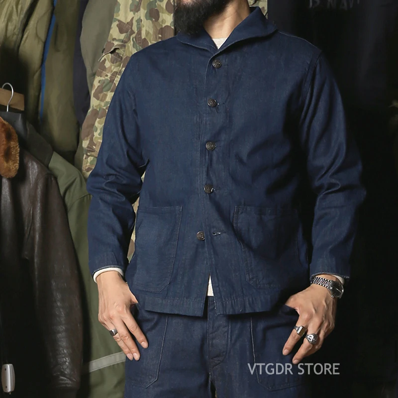 Bronson Repro USN Dungaree джемпер 1922 модель ВИНТАЖНАЯ ДЖИНСОВАЯ шаль воротник куртки для мужчин