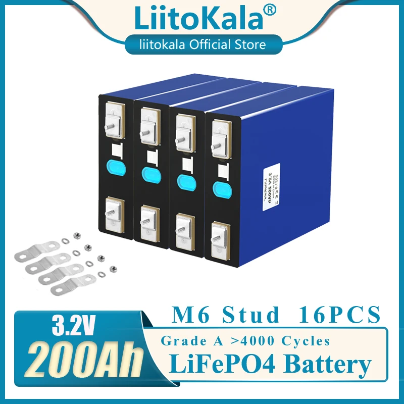 

16pcs LiitoKala NEW 3.2V 200Ah Lifepo4 Battery With QR Code LFP Lithium Solar 12V 24V 202ah Cells Not 280Ah EV Marine RV Golf