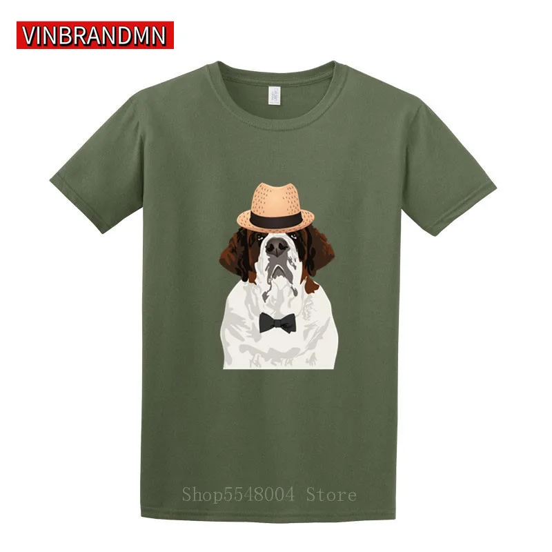 

2020 летняя забавная футболка в английском стиле для джентльменов с изображением собаки Святого Бернара, Мужская футболка для влюбленных соб...