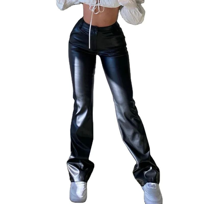 

Elegant Black Faux Leather Pants Women High Waist Skinny Trousers Ladies Casual Fashion Pants Capris Autumn Vintage Streetwear