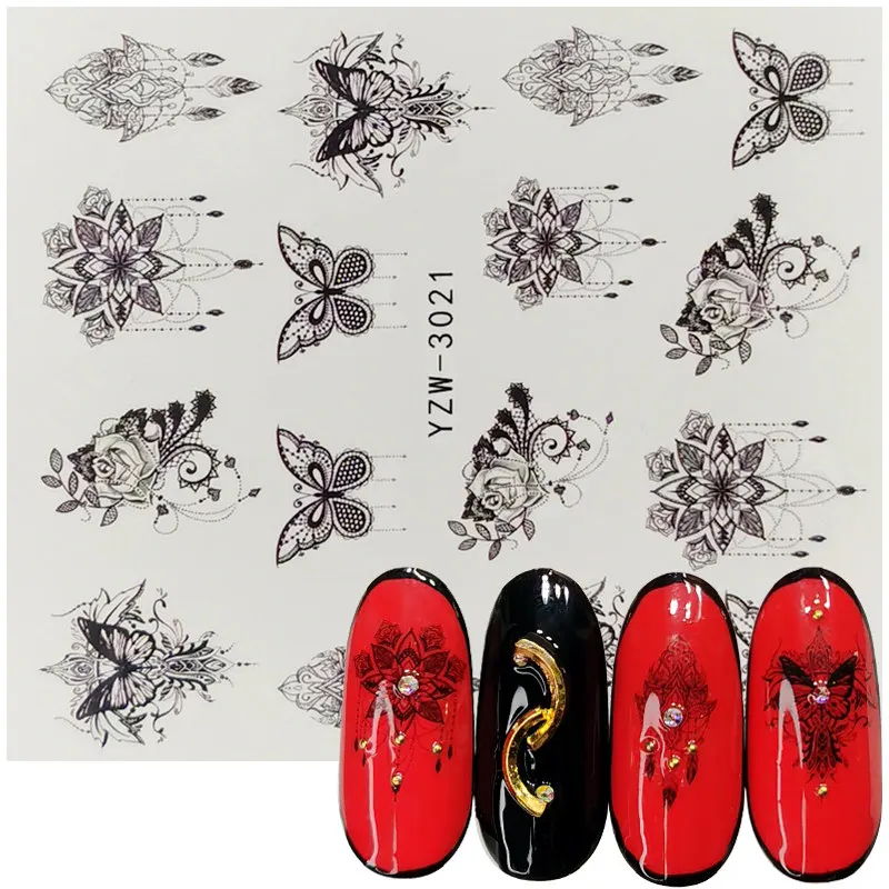 1 Sheet Jewelry Flower Red Rose Water Decal Sticker For Nail Pattern Painting Wrap Paper Foil Tip Tattoo Manicure | Красота и