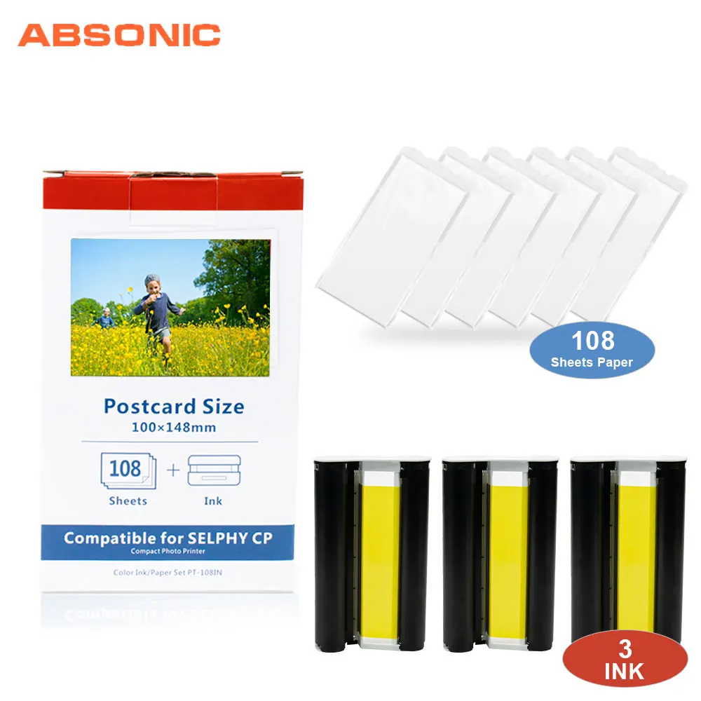 Набор для Canon Selphy Set CP1000 CP1200 CP1300 CP910 CP900 CP740 CP760 3 чернил + 108 листов бумаги | Компьютеры