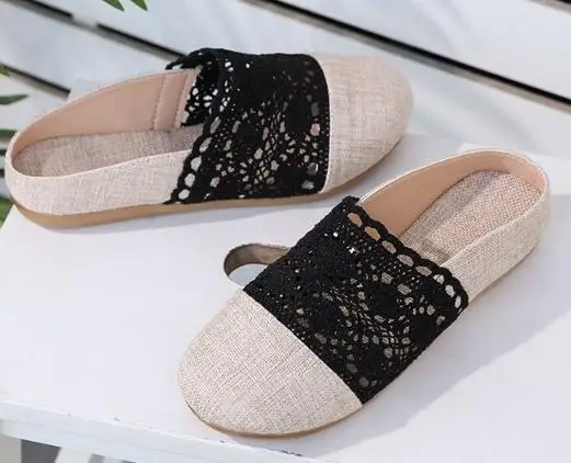 Summer 2020 sweet baotou women's shoes bowknot breathable lace student casual flat bottom flip-flops | Обувь