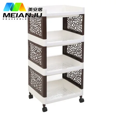 S-Brown 4 Layers Простые держатели для хранения, стеллажи с колесами, ванная комната, полотенце, косметическая стойка, гостиная, ночной стол, кухонная полка для хранения, 2-5 слоев - Цвет: S-Brown 4 Layers