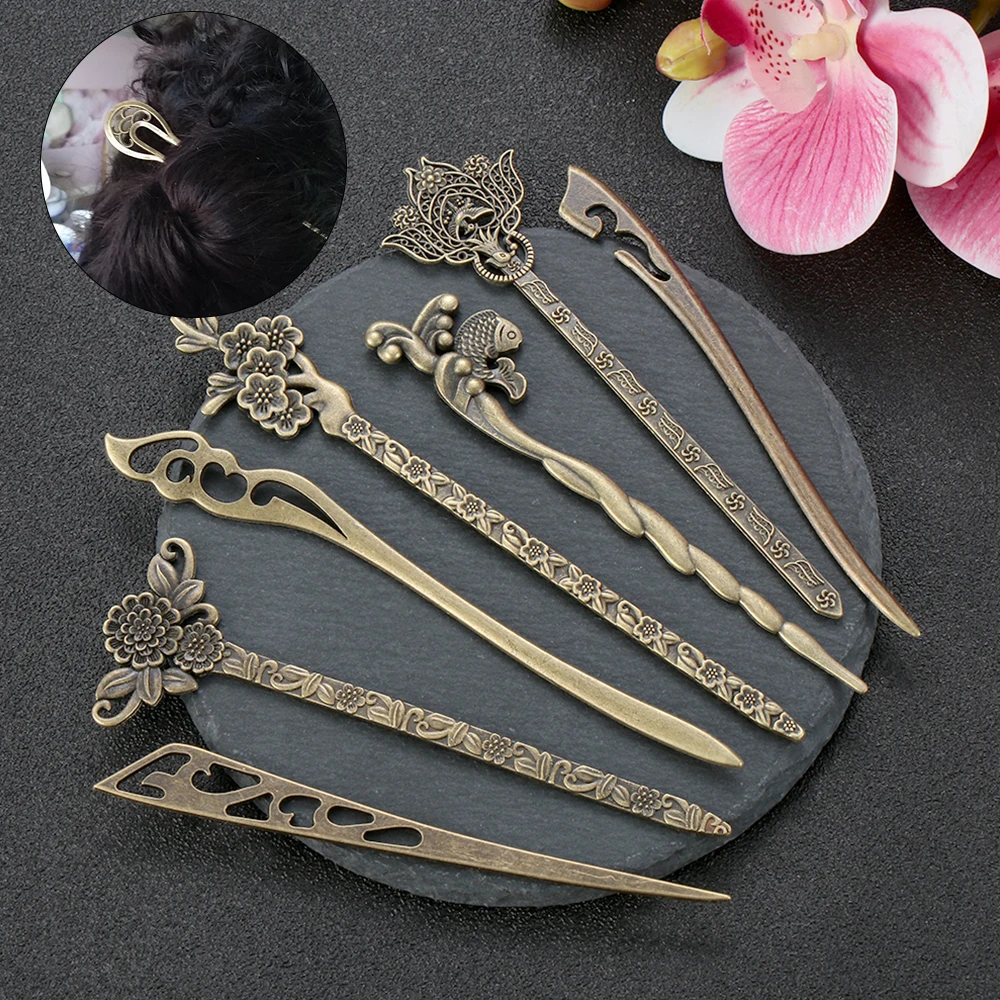 Модная бронзовая винтажная металлическая шпилька для волос изогнутая