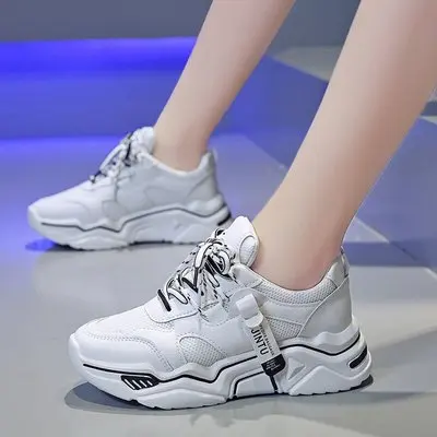Белый Vintage Women Dad Sneakers Fashion Light Breathable Women Casual Yellow White Mesh Shoes Platform Sneakers Tenis Feminino - Цвет: Белый