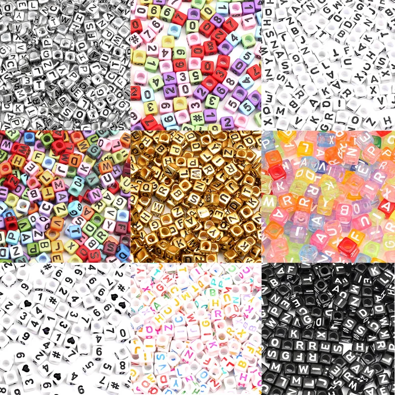 

200Pcs 6x6mm Mixed English Alphabet Spacer Square Acrylic Beads For Jewelry Making DIY Loose Beads Numeral Bead Bracelet Finding