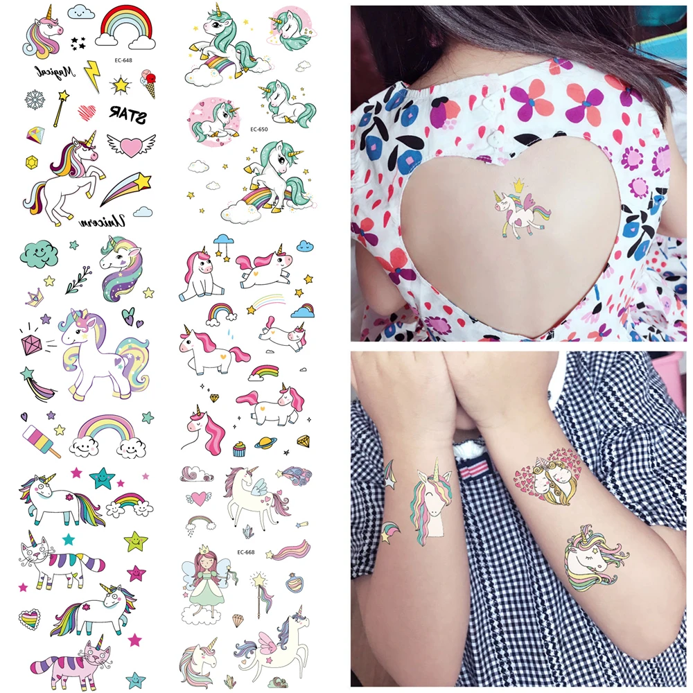 Одноразовые татуировки Единорог стикер с днем рождения вечерние украшения для