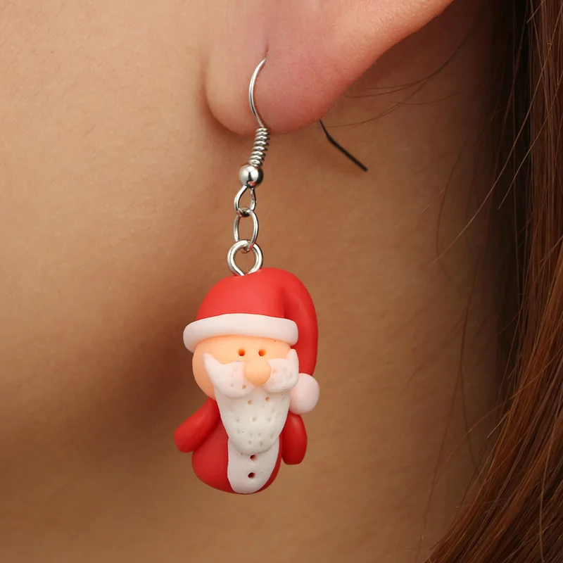 

1 Pair Cute Soft Pottery Earrings Handmade Christmas Earrings Cartoon White Beard Santa Claus Earrings New Year Gifts Jewelry