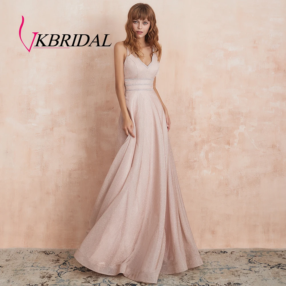 VKbridal сексуальное вечернее платье с v-образным вечернее платье ТРАПЕЦИЕВИДНОЕ Сверкающее платье для выпускного вечера Длинные вечерние платья со стразами реальное изображение