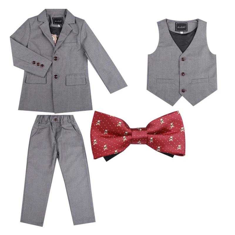 

Children Blazer Jacket Vest Pant Tie Clothing Set Prince Flower Boys Formal Wedding Party Suit Gentleman Kids Graduation Costume