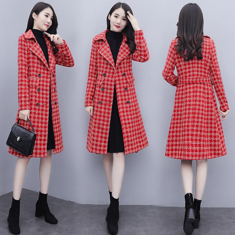 

Luxury Women Coats And Jackets Winter Double Breasted Overcoat Plaid Chaqueta Mujer Spring Autumn Woolen Casaco Feminino