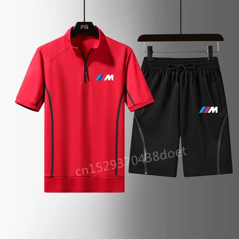 

For BMW Printed Summer Fashion T Shirt Mens Hip hop Casual Cotton Short Sleeve high quality Men T-shirt+pants suit Sportswear yb