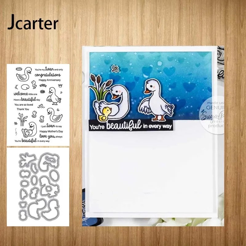 

2021 New Design Swan Letters Metal Cutting Dies and Clear Stamps Craft Stencil for Scrapbooking Album Paper Make Template Decor