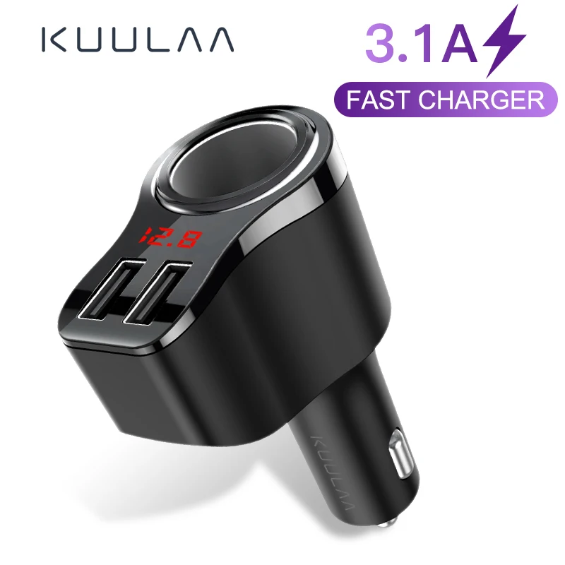 KUULAA Dual USB Car Charger Digital Display Cigarette Lighter 3.1A Fast Charging Adapter Charger For Xiaomi iPhone PD Car Charge