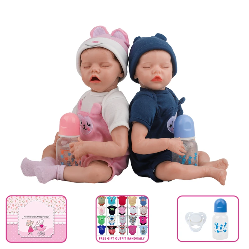 

44 cm 17 inch Twin Silicone Hand Painted Brown Hair Reborn Baby Doll Smile Newborn Princess Hat Birthday Gift Toy Soft Vinyl
