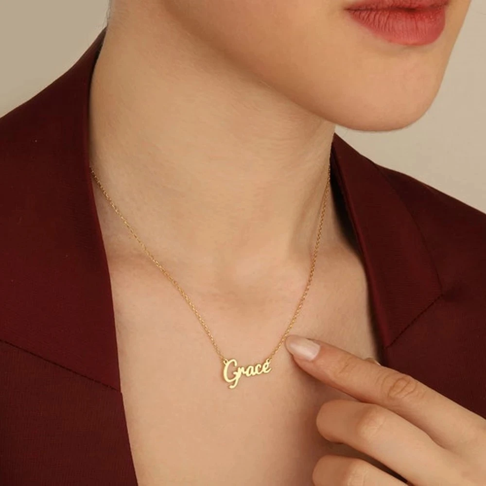Ожерелье с именем на заказ, чокер с покрытием из нержавеющей стали, ожерелье, персонализированное золотое ожерелье для женщин и девушек