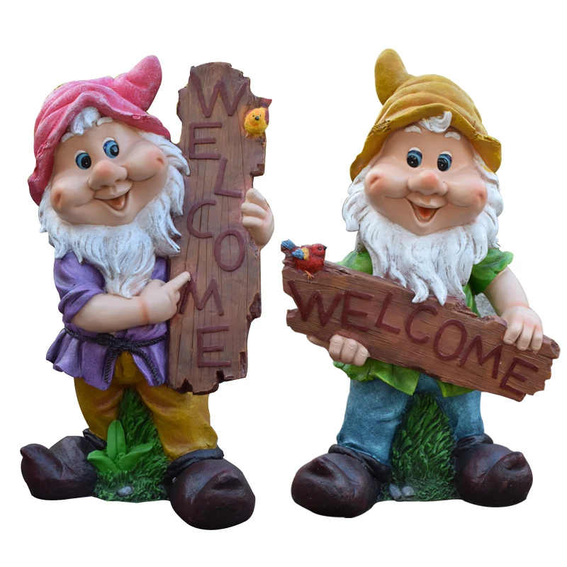 

Pastoral Resin Cartoon Character Dwarf Ornaments Welcome Card Furnishing Outdoor Garden Figurines Crafts Courtyard Decoration