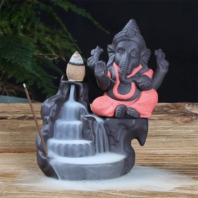 Керамический Бог слон Ganesha курильница для благовоний горелка Индия водопад курильница подставка для ароматических палочек домашний декор+ 20 шт Бесплатные конусы