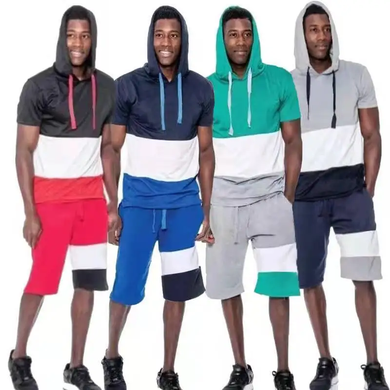 

New European And American Personalized Vest, Hooded Casual Loose Men's T-Shirt, Short Sleeve Sports Men's Shorts Suit