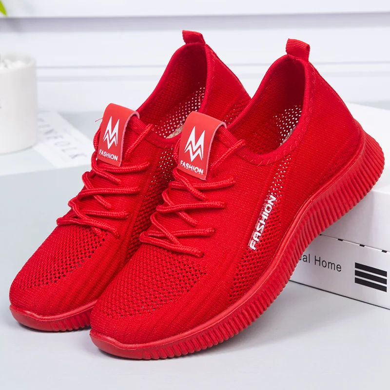 Women Casual Shoes Summer Breathable black flat Shoes Slip On Walking Shoes Ladies mesh Sneakers red Women's Vulcanized Shoes
