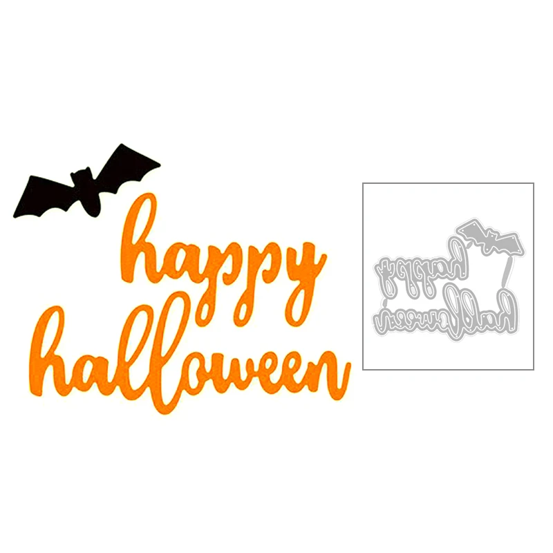 

2020 New Happy Halloween English Word and Bat Silhouette Metal Cutting Dies For Scrapbooking Greeting Card Paper Making no stamp