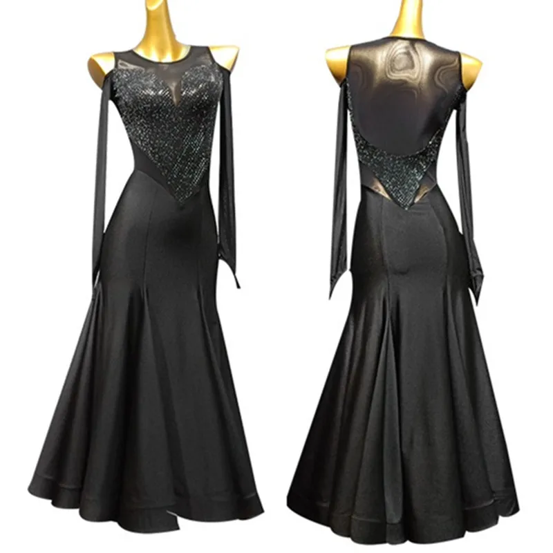 sexy ballroom dress standard dance for dancing waltz fringe sequins long tango black evening women | Тематическая одежда и