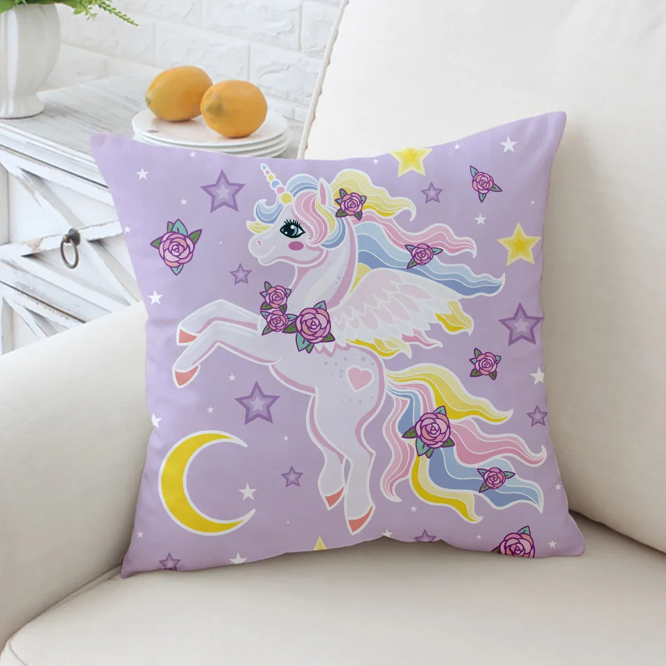 Чехол на подушку с милым мультяшным единорогом золотой розовый единорог