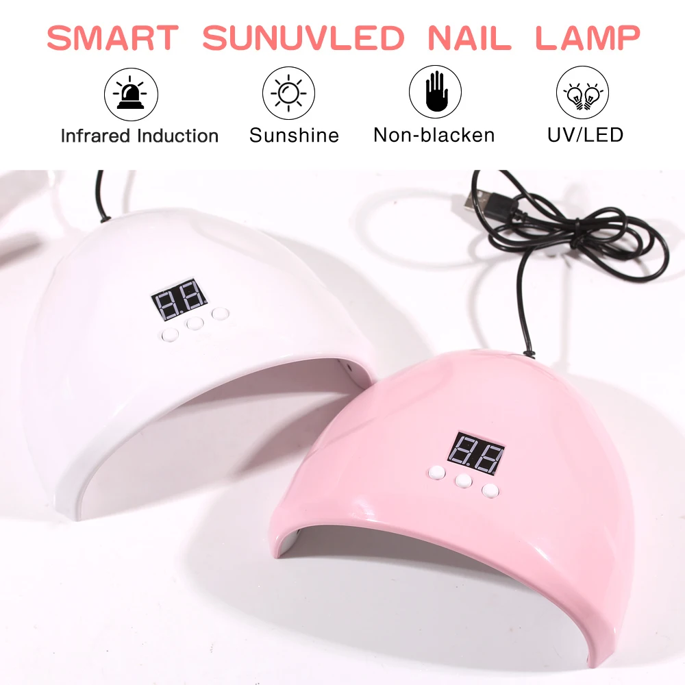 36W UV LED Lamp 12 Leds Nail Dryer High Powder Uv Nails For Manicure Gels With LCD Display Gel USB | Красота и здоровье