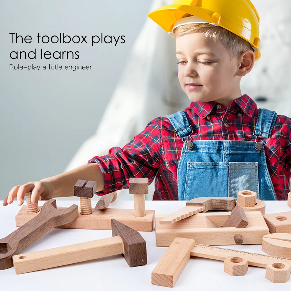 

New Wooden Toolbox Pretend Play Set Educational Montessori Toys Nuts Screw Saw Hammer Assembly Repair Carpenter Tool For Kids