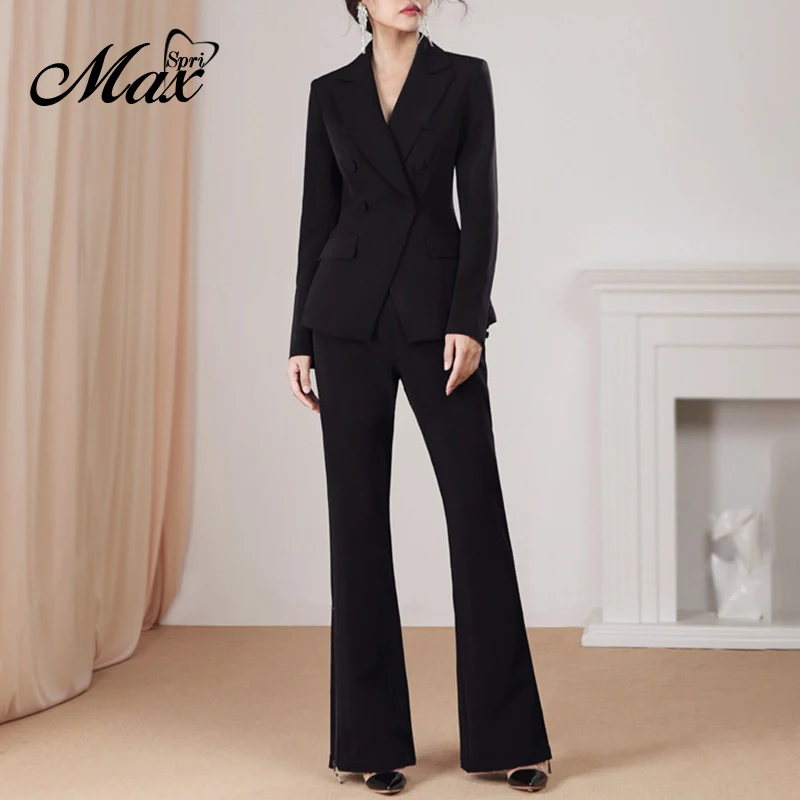 Костюм из блейзера с длинным рукавом и брюк V образным вырезом| |