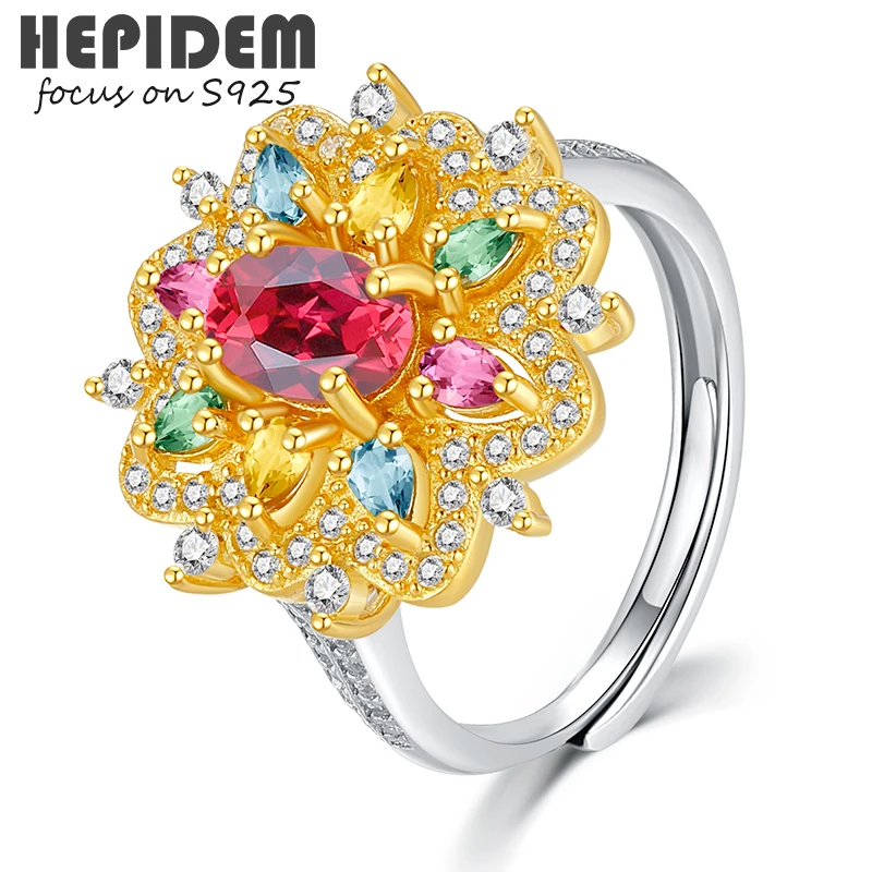 

HEPIDEM Rotate 100% Tourmaline 925 Sterling Silver Rings 2022 New Trend Women Gem Stone Gemstones Gift S925 Fine Jewelry 3653