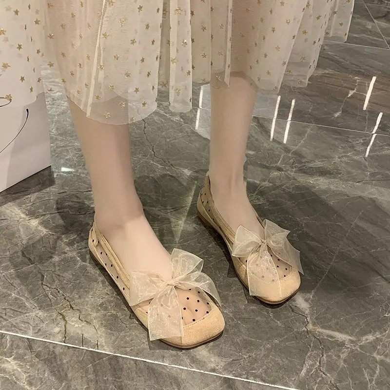 

Shoes Woman Flats Modis Square Toe Casual Female Sneakers Dress 2021 New Summer Comfortable Moccasin Lace-Up Rubber Polka Dot Sl