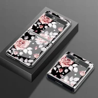 girls romantic rose phone case for samsung galaxy z flip 5g cover f7000 tempered glass protective shell for samsung z flip case