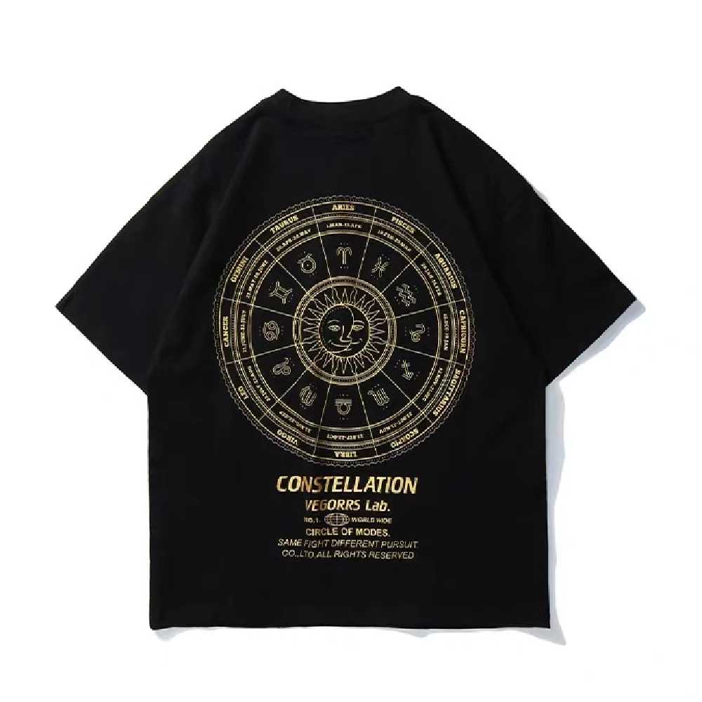 2020 Новая мода лето Хип-хоп Золотая печать повседневная с коротким рукавом черная