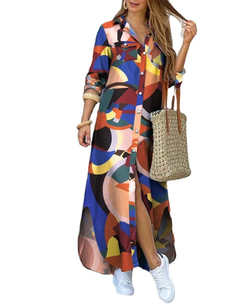 

2021 summer new style European and American spring and summer fashion sexy shirt long skirt dress women