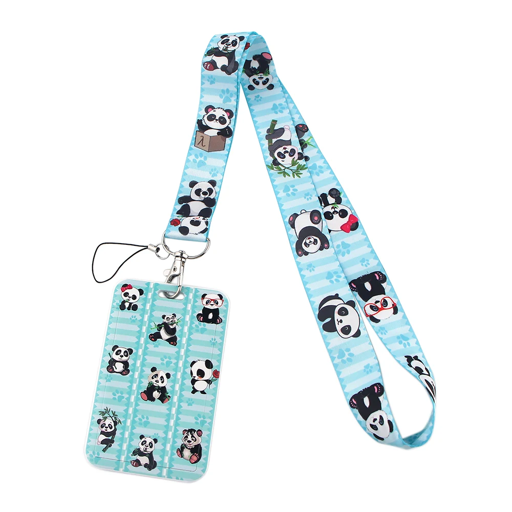 

DZ1589 Animal Panda Lanyard Credit ID Badge Holder Key Rings Bag Student woman Travel Bank Bus Business Card Cover Keychain