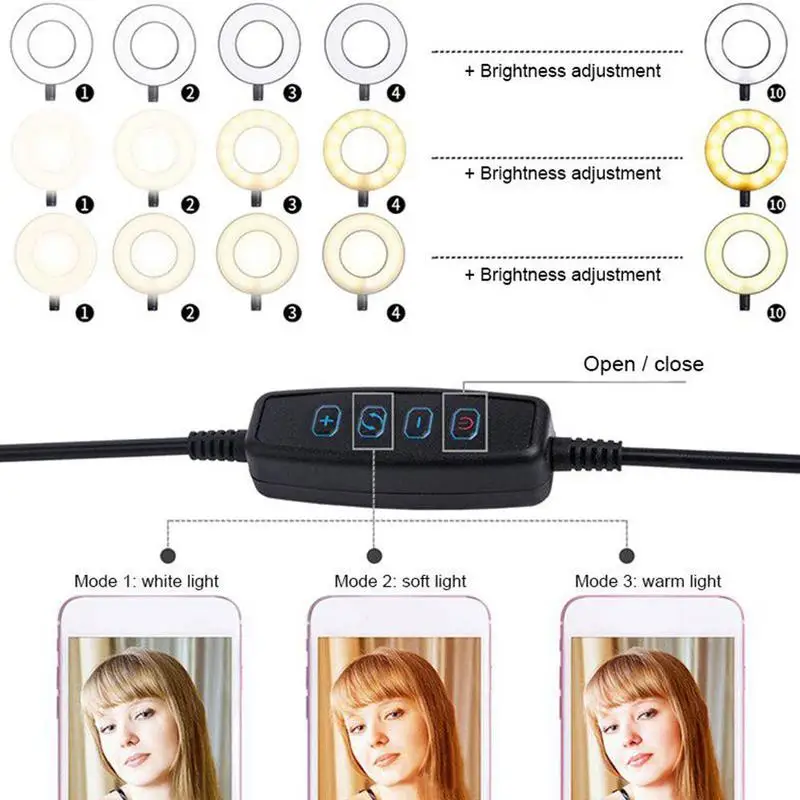 Светодиодный кольцевой светильник для селфи держатель телефона лампа макияжа