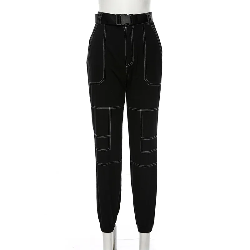 

Women Cotton High Waist Patchwork Pants Harem Pants Streetwear Buckle Cargo Pants Loose Jogger Trousers Women 2020 Sweatpants