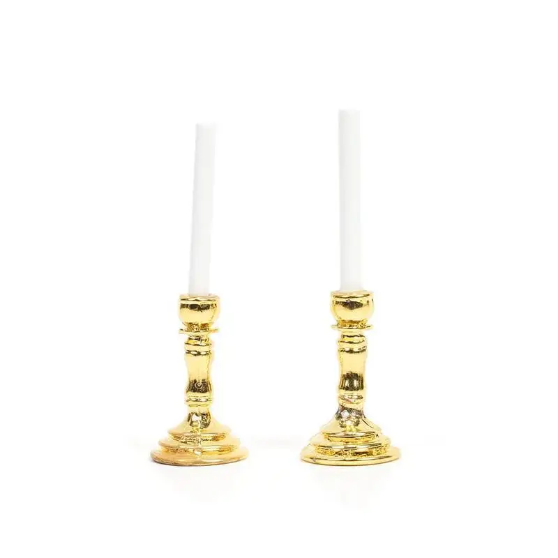 

Dollhouse Miniature 1:12 Gold Candlestick 1 Pair Mini Toys Furniture Candle Children Holders House Accessories Doll Q9Q9