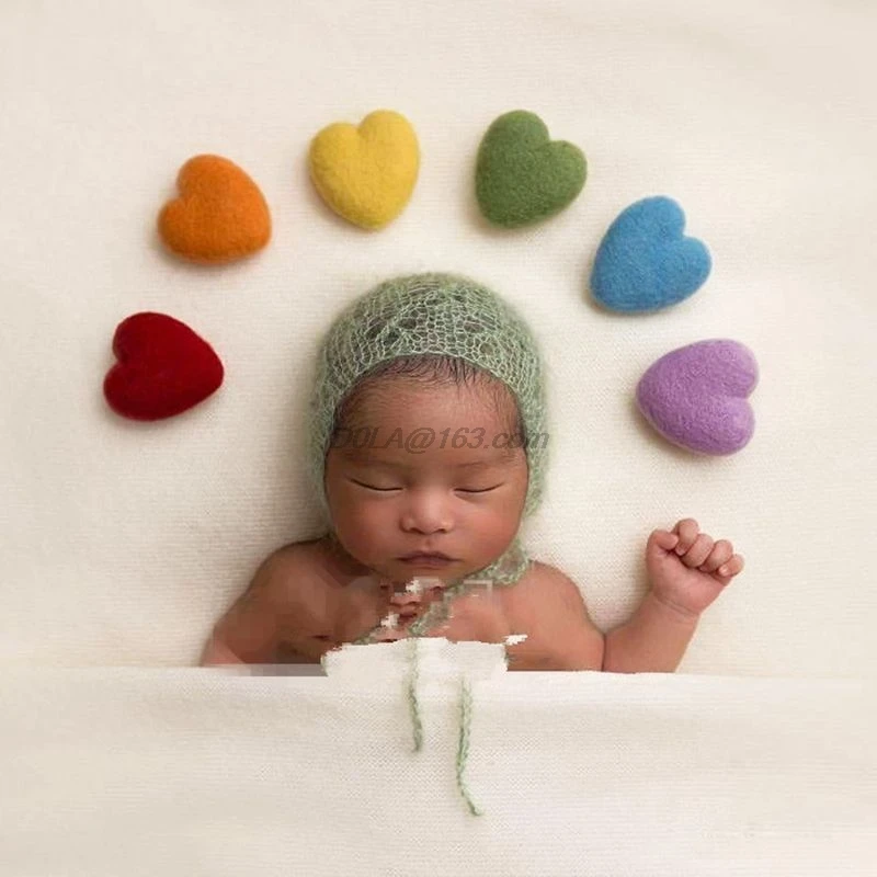 Accesorios en forma de coraz&oacute;n de fieltro para fotograf&iacute;a de reci&eacute;n nacido, accesorios peque&ntilde;os para sesi&oacute;n de fotos de beb&eacute;, Ni&ntilde;a y ni&ntilde;o, hecho a mano-3
